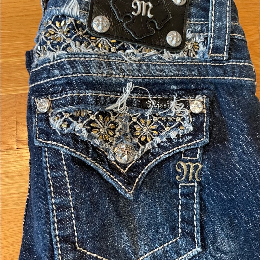 Women’s Miss Me Bootcut Jeans with Flowers - Picture 3 of 6